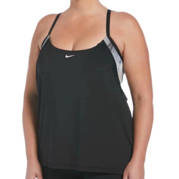 Nike Swim Layered Tankini Top Women's 3X Black Grey Tie Dye Top NESSC381-001 NEW - Picture 1 of 11